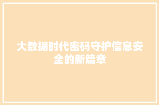 大数据时代密码守护信息安全的新篇章 大数据时代密码守护信息安全的新篇章