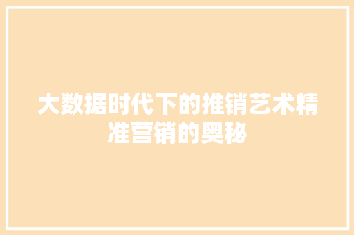 大数据时代下的推销艺术精准营销的奥秘 操作系统