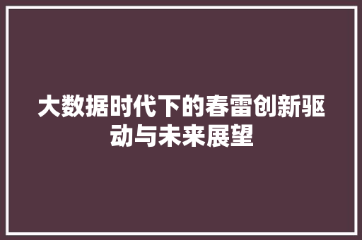 大数据时代下的春雷创新驱动与未来展望 网络技术
