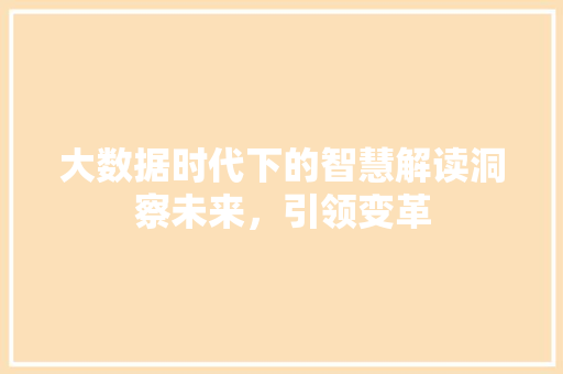 大数据时代下的智慧解读洞察未来，引领变革