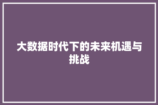 大数据时代下的未来机遇与挑战 电脑故障维修 大数据时代下的未来机遇与挑战 电脑故障维修