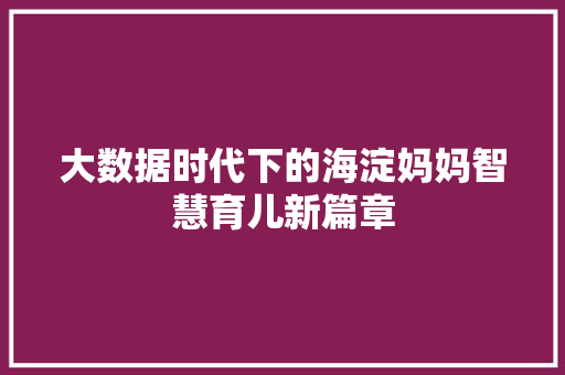大数据时代下的海淀妈妈智慧育儿新篇章 电脑配置