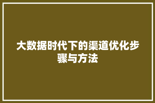 大数据时代下的渠道优化步骤与方法 大数据时代下的渠道优化步骤与方法
