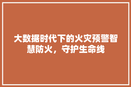 大数据时代下的火灾预警智慧防火，守护生命线