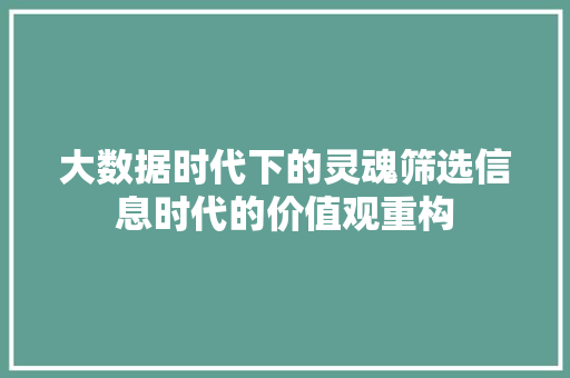 大数据时代下的灵魂筛选信息时代的价值观重构