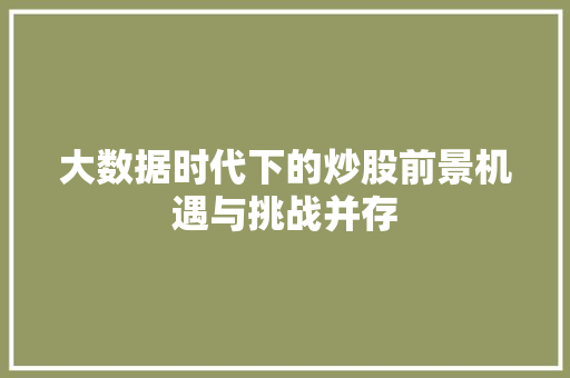 大数据时代下的炒股前景机遇与挑战并存