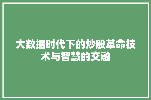 大数据时代下的炒股革命技术与智慧的交融 操作系统
