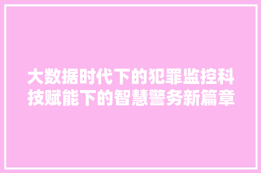 大数据时代下的犯罪监控科技赋能下的智慧警务新篇章