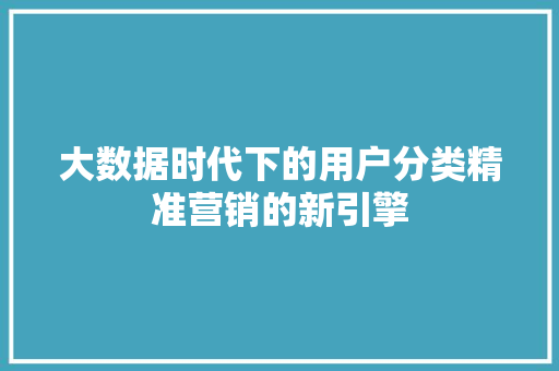 大数据时代下的用户分类精准营销的新引擎