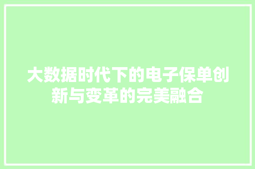 大数据时代下的电子保单创新与变革的完美融合 编程语言