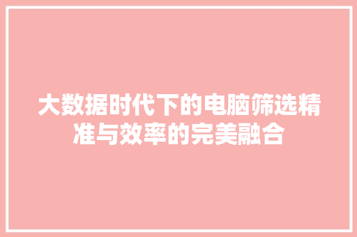大数据时代下的电脑筛选精准与效率的完美融合 编程语言