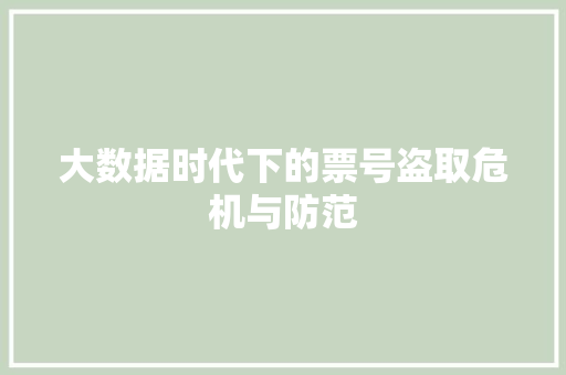 大数据时代下的票号盗取危机与防范 操作系统