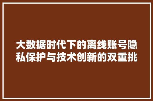 大数据时代下的离线账号隐私保护与技术创新的双重挑战 电脑基础