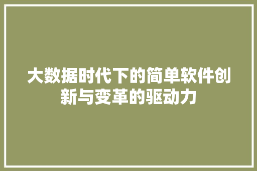 大数据时代下的简单软件创新与变革的驱动力 网络技术