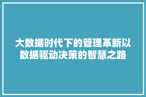 大数据时代下的管理革新以数据驱动决策的智慧之路 操作系统