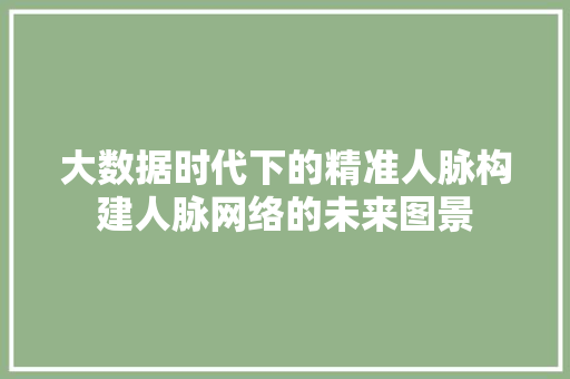 大数据时代下的精准人脉构建人脉网络的未来图景 大数据时代下的精准人脉构建人脉网络的未来图景