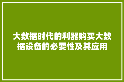 大数据时代的利器购买大数据设备的必要性及其应用
