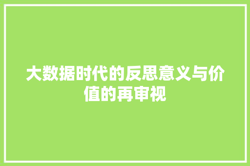 大数据时代的反思意义与价值的再审视