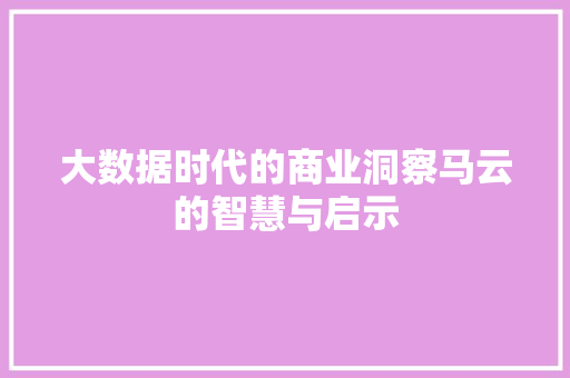 大数据时代的商业洞察马云的智慧与启示