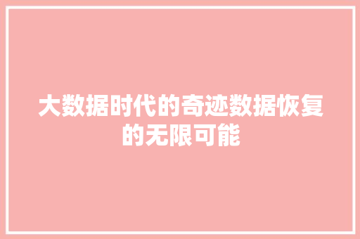 大数据时代的奇迹数据恢复的无限可能