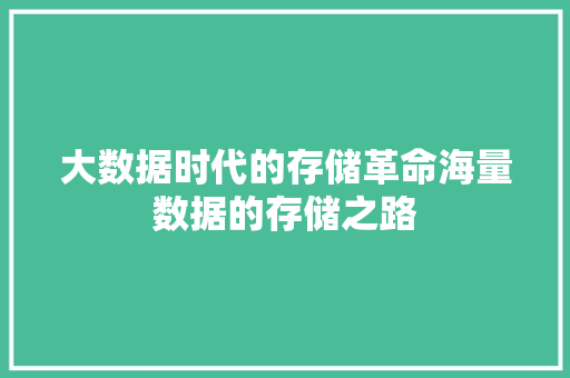 大数据时代的存储革命海量数据的存储之路