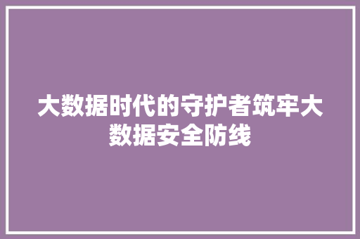 大数据时代的守护者筑牢大数据安全防线 大数据时代的守护者筑牢大数据安全防线