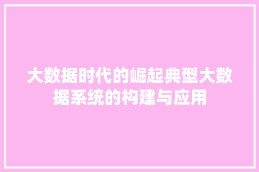 大数据时代的崛起典型大数据系统的构建与应用