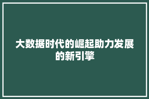 大数据时代的崛起助力发展的新引擎