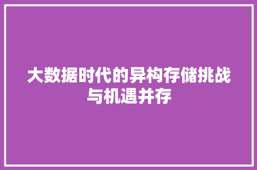 大数据时代的异构存储挑战与机遇并存 大数据时代的异构存储挑战与机遇并存