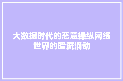 大数据时代的恶意操纵网络世界的暗流涌动