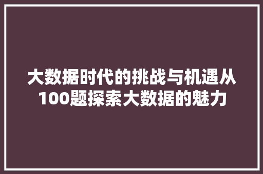 大数据时代的挑战与机遇从100题探索大数据的魅力
