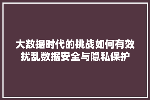 大数据时代的挑战如何有效扰乱数据安全与隐私保护
