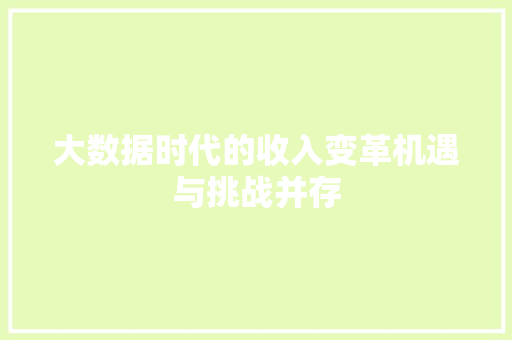 大数据时代的收入变革机遇与挑战并存