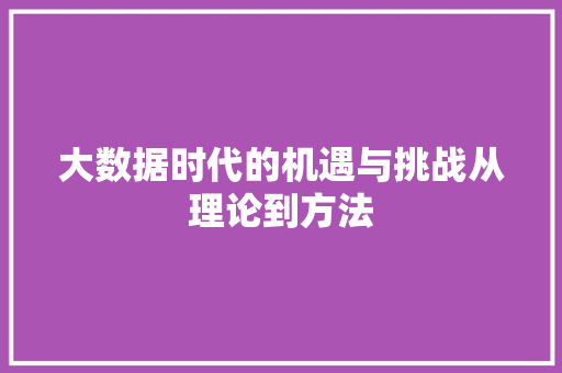 大数据时代的机遇与挑战从理论到方法