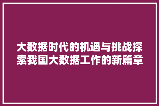 大数据时代的机遇与挑战探索我国大数据工作的新篇章