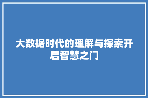 大数据时代的理解与探索开启智慧之门