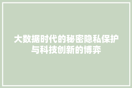 大数据时代的秘密隐私保护与科技创新的博弈