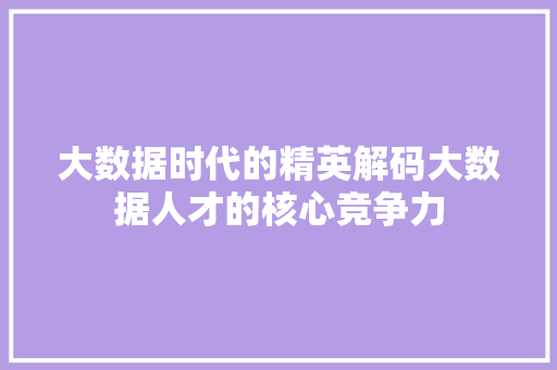 大数据时代的精英解码大数据人才的核心竞争力 大数据时代的精英解码大数据人才的核心竞争力