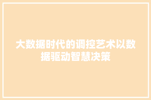 大数据时代的调控艺术以数据驱动智慧决策