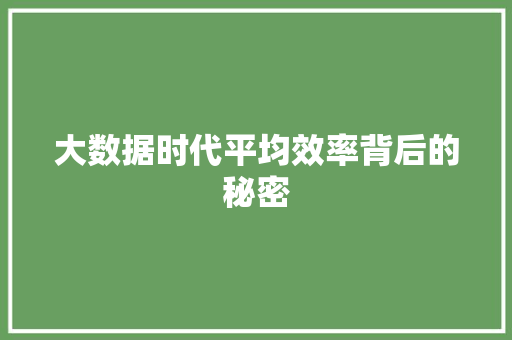 大数据时代平均效率背后的秘密