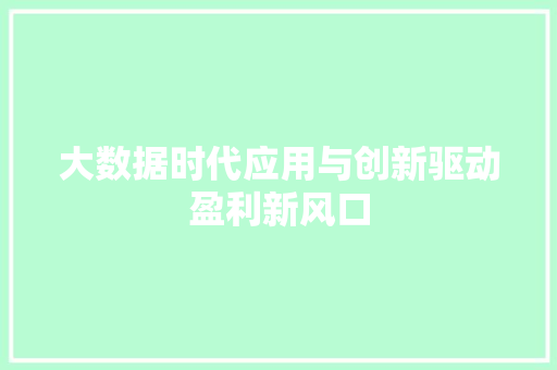 大数据时代应用与创新驱动盈利新风口