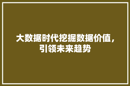 大数据时代挖掘数据价值，引领未来趋势