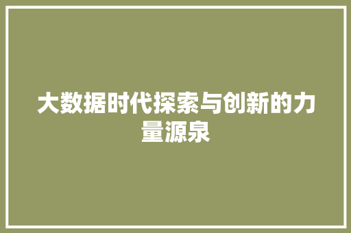 大数据时代探索与创新的力量源泉