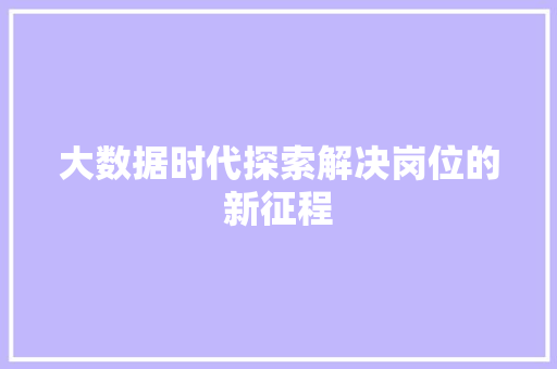 大数据时代探索解决岗位的新征程