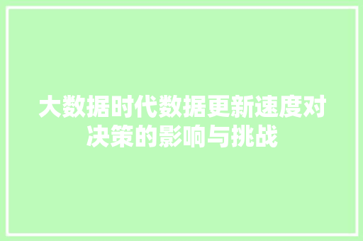 大数据时代数据更新速度对决策的影响与挑战