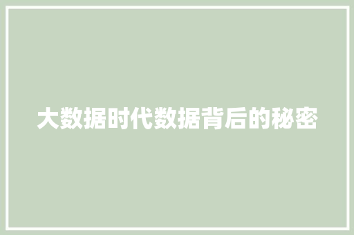 大数据时代数据背后的秘密 大数据时代数据背后的秘密