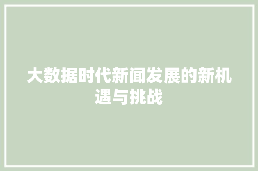 大数据时代新闻发展的新机遇与挑战 大数据时代新闻发展的新机遇与挑战