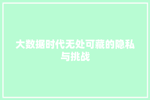 大数据时代无处可藏的隐私与挑战