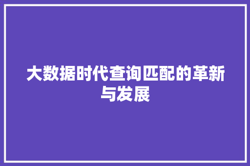 大数据时代查询匹配的革新与发展