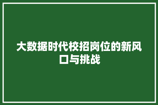 大数据时代校招岗位的新风口与挑战